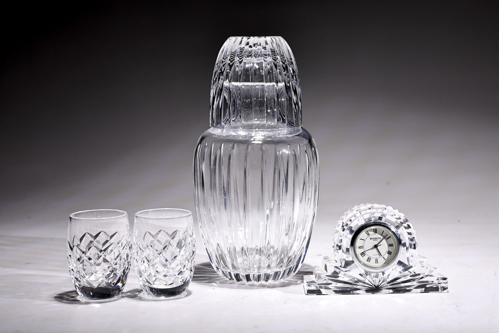 Waterford Lismore Shots Cups, Clock And Peerage Bedside Crystal Decanter Set (1 of 7)