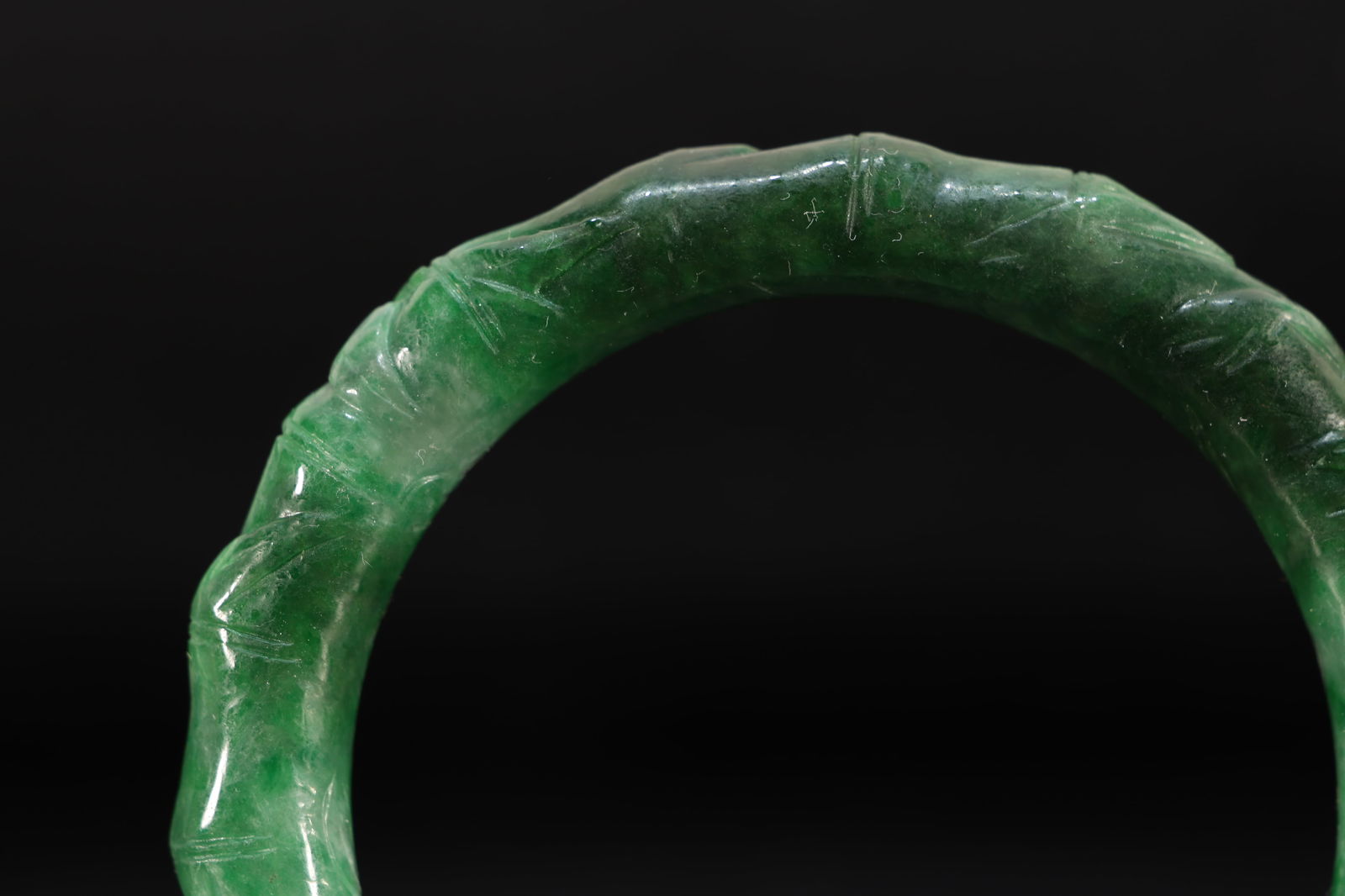 Jadeite Carved Bamboo Pattern Bangle - 2