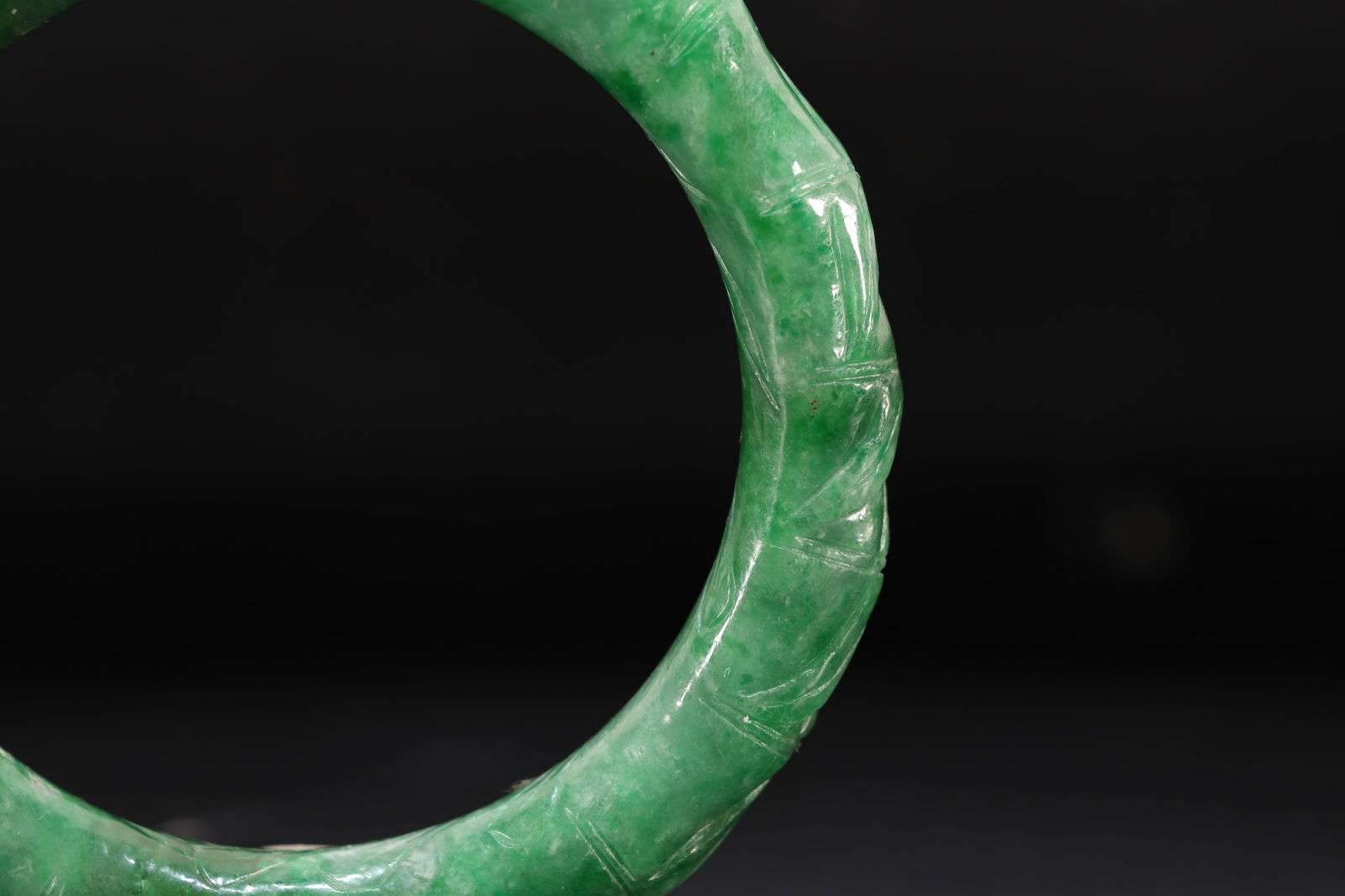 Jadeite Carved Bamboo Pattern Bangle - 7