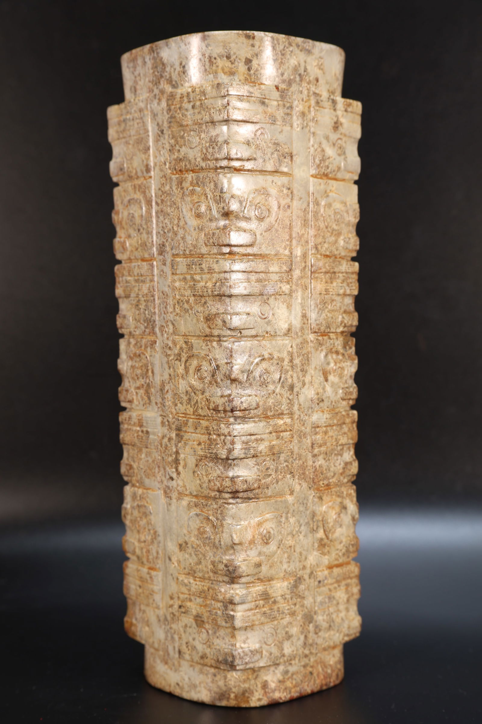 Jade Carved Beast Face Pattern Cong - 10