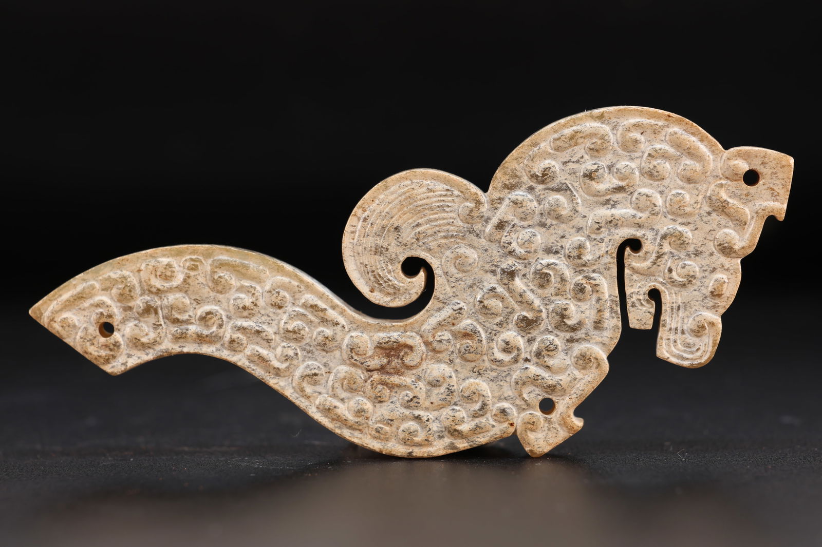 Jade Carved Cloud Pattern Dragon Shape Bi - 3
