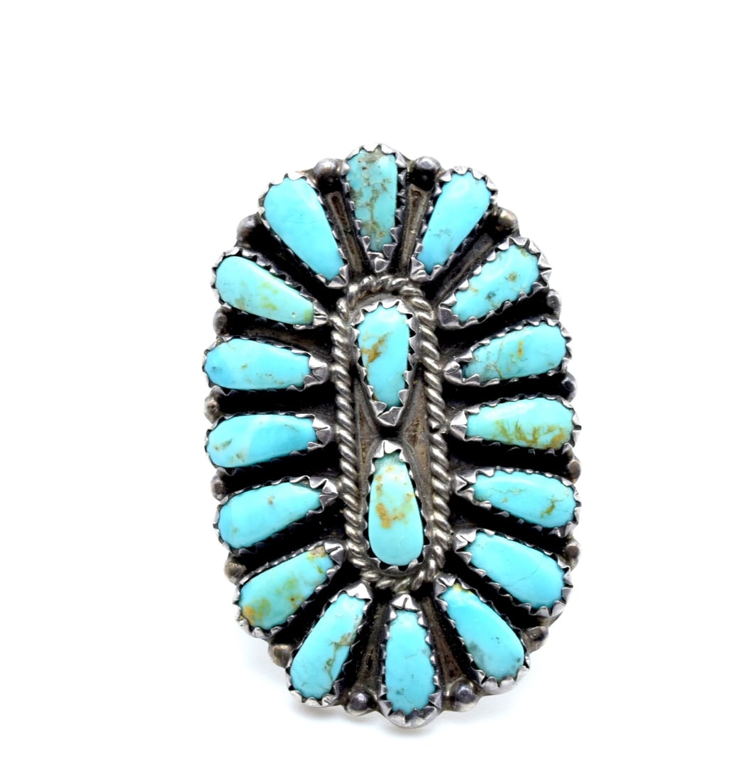 Native American Zuni Turquoise Sterling Silver Cluster Ring Sign MC Size 5.5 (1 of 6)