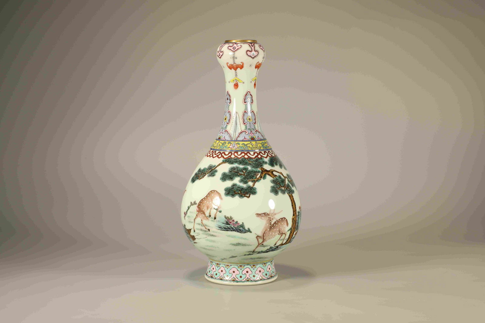 Famille Rose Pine Tree and Crane & Deer Pattern Porcelain Vase (1 of 6)