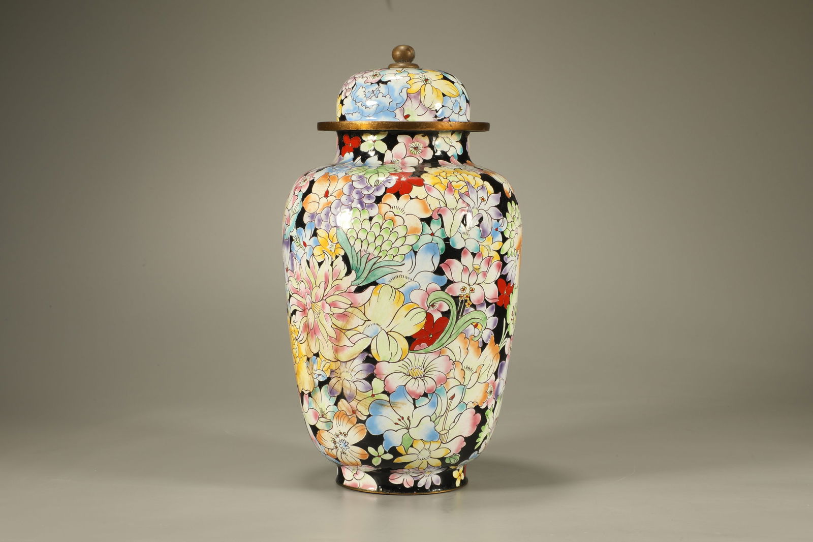 Bronze Cloisonne Carved Flower Pattern Lid Pot (1 of 6)