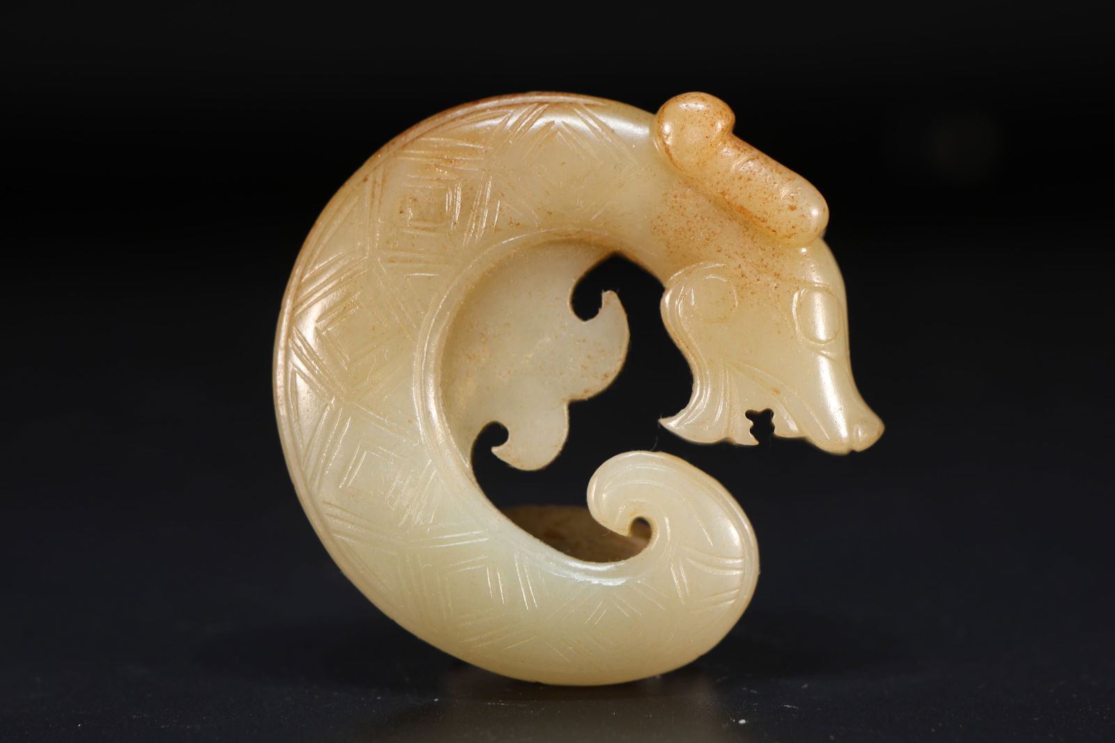Jade Carved Beast Face Pattern Dragon Shape Ornament (1 of 4)