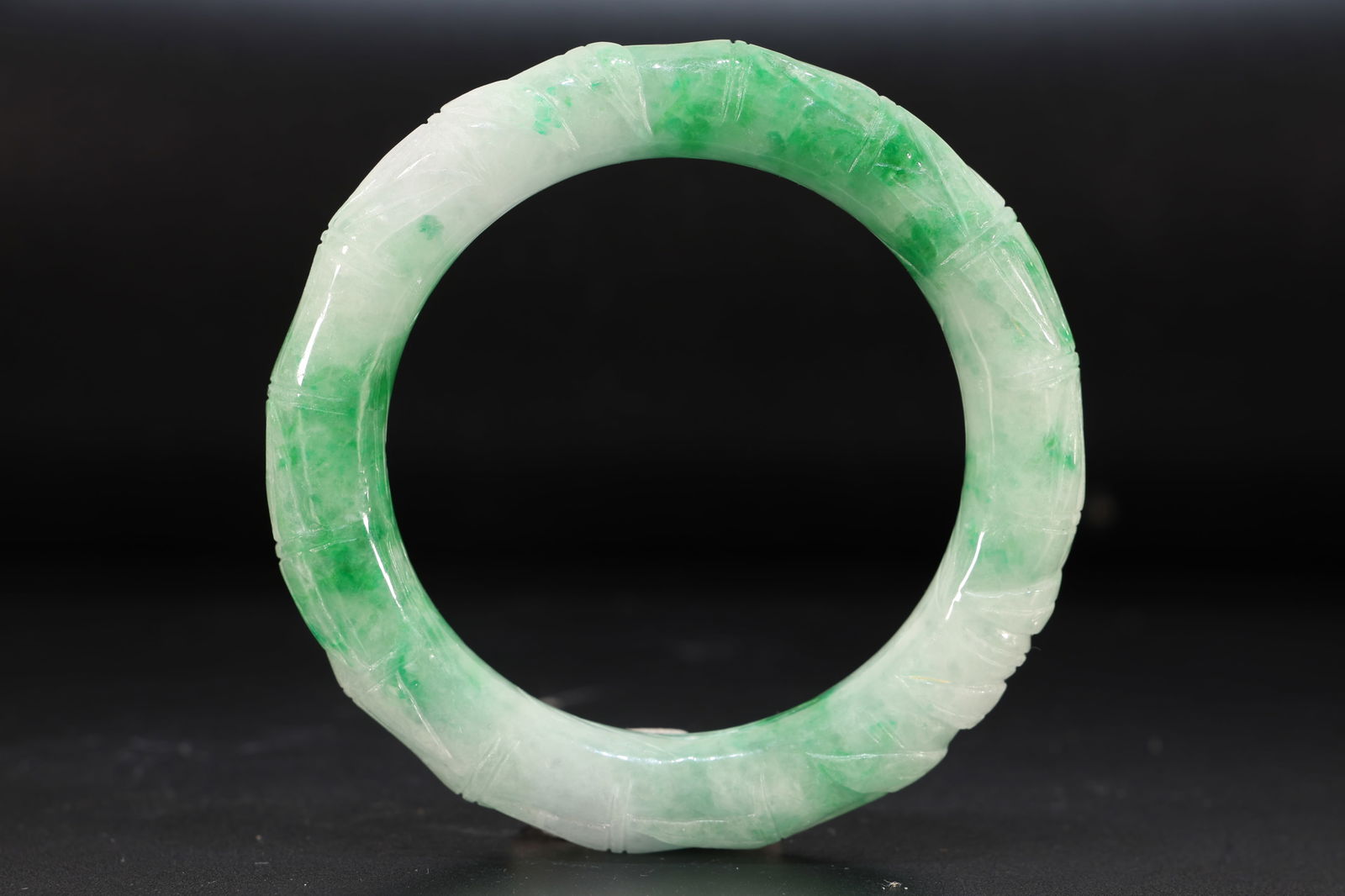Jadeite Carved Bamboo Pattern Bangle - 4