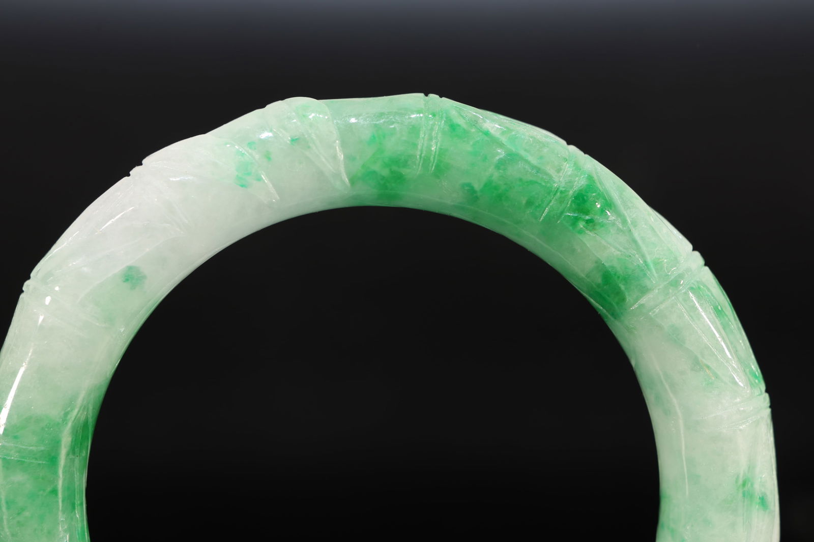 Jadeite Carved Bamboo Pattern Bangle - 5