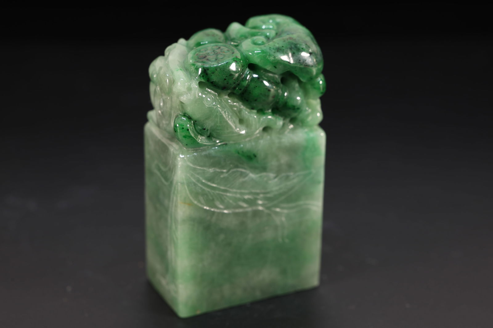 Jadeite Carved Fish and Lotus Flower Shape Stone Seal (1 of 4)
