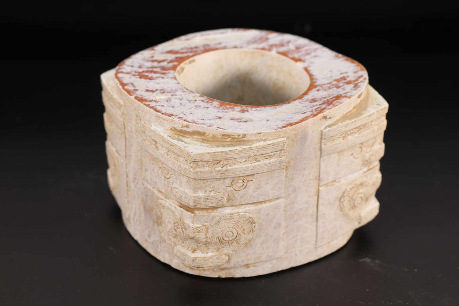 Jade Carved Beast Face Pattern Cong: Jade Carved Beast Face Pattern Cong (9 x 6cm)