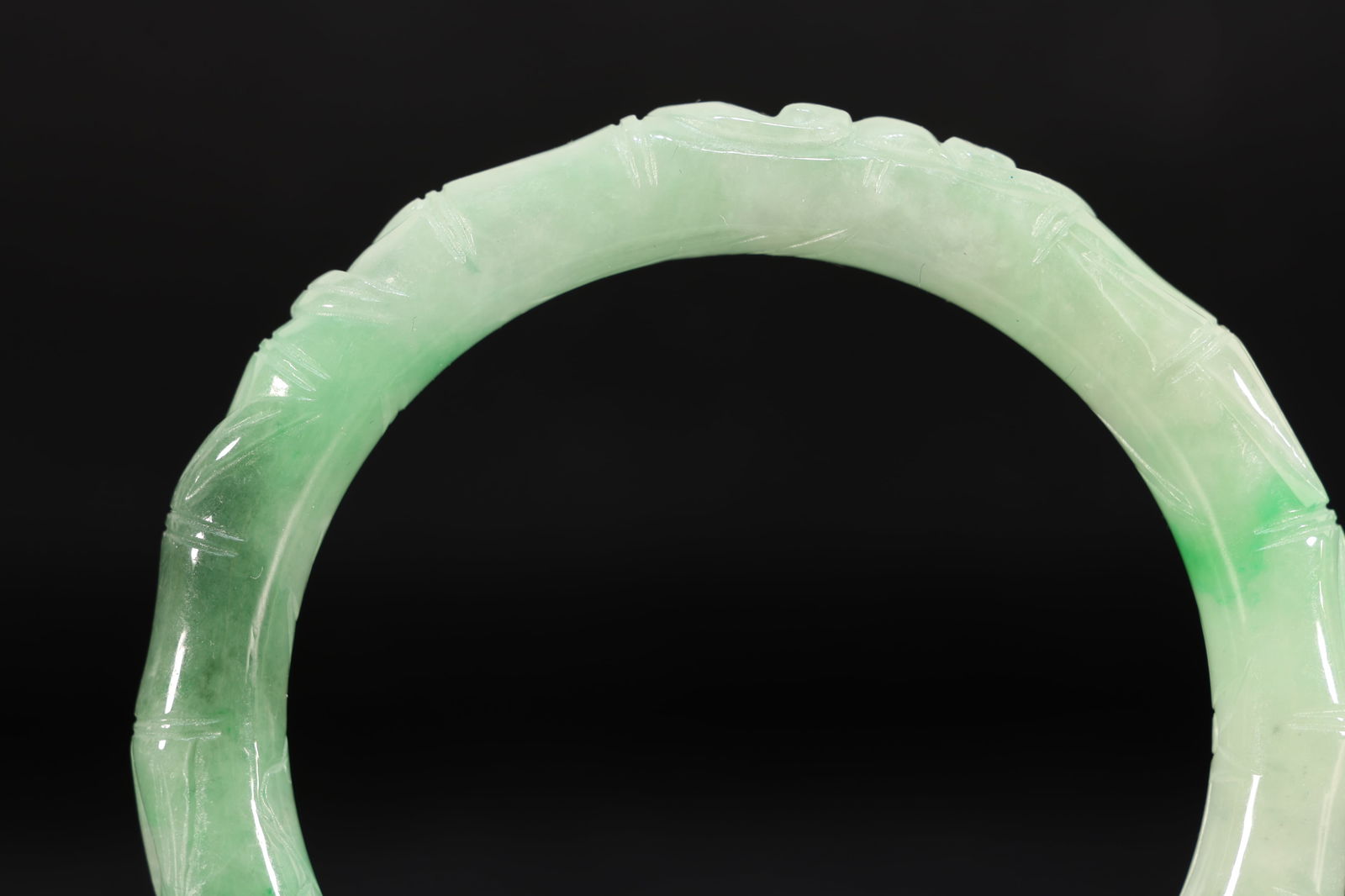 Jadeite Carved Bamboo Pattern Bangle - 2