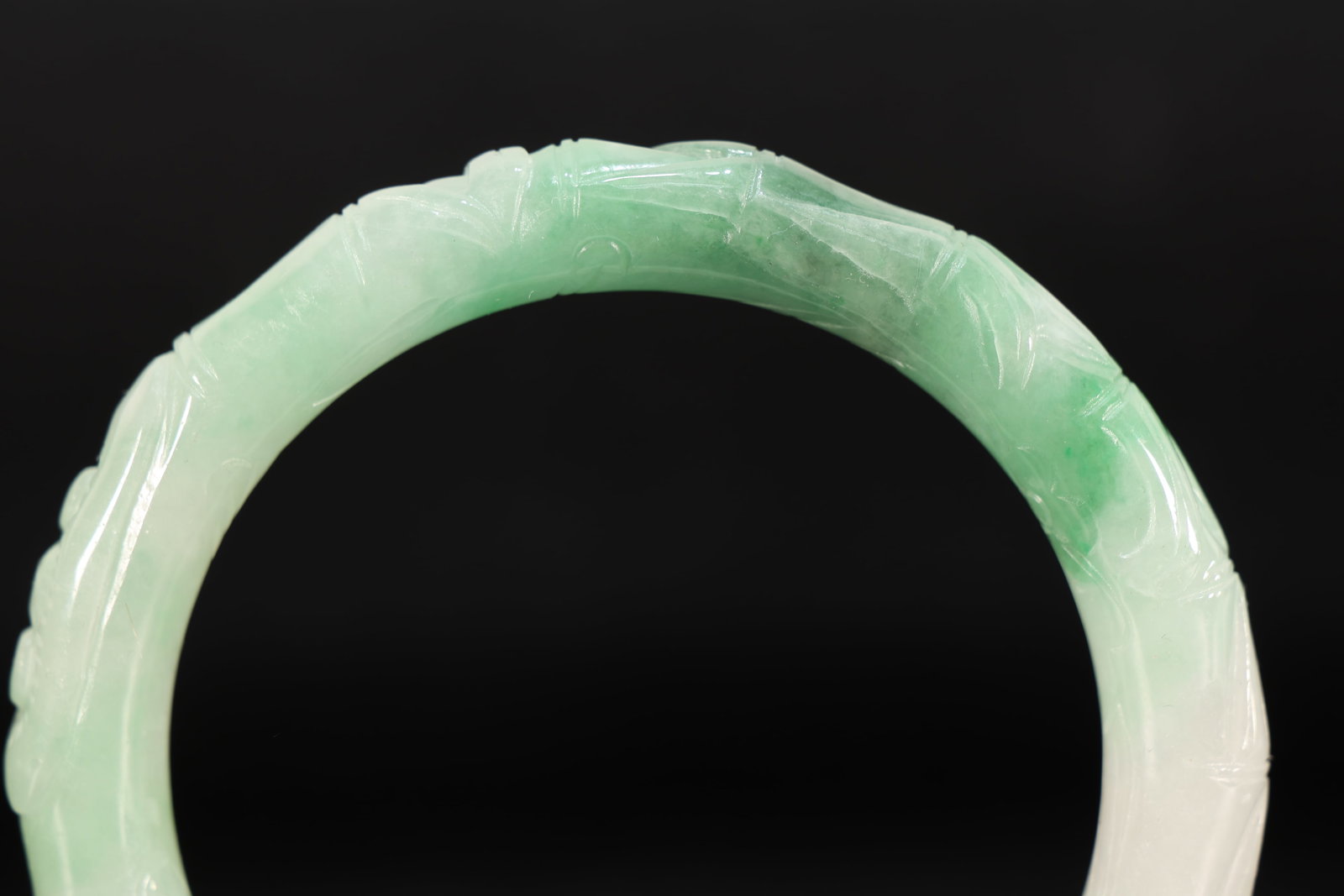 Jadeite Carved Bamboo Pattern Bangle - 5
