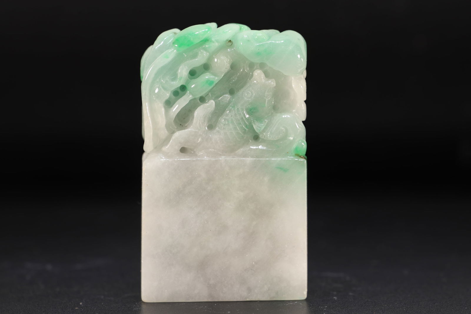Jadeite Carved Fish and Lotus Flower Shape Stone Seal: Jadeite Carved Fish and Lotus Flower Shape Stone Seal (6.5 x 4 x 1.5cm)