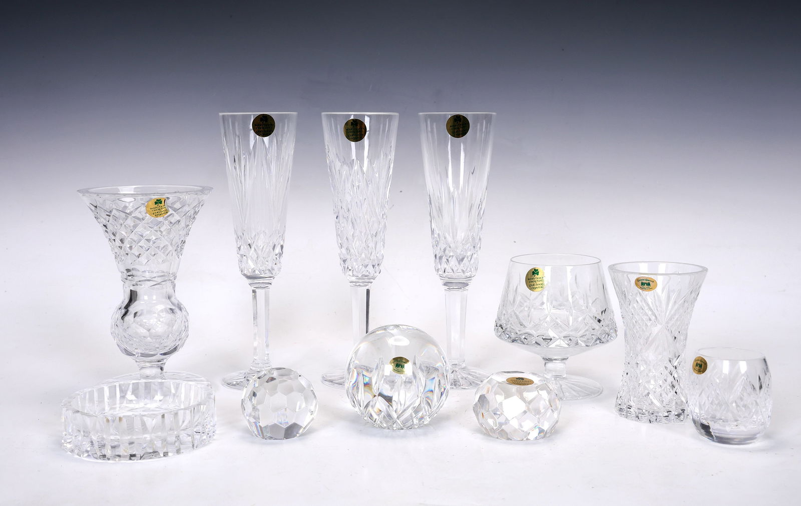 Collection Of 11 Tyrone Full Lead Crystal Table Items: Collection Of 11 Tyrone Full Lead Crystal Table Items (About 21 x 6 cm & Less)