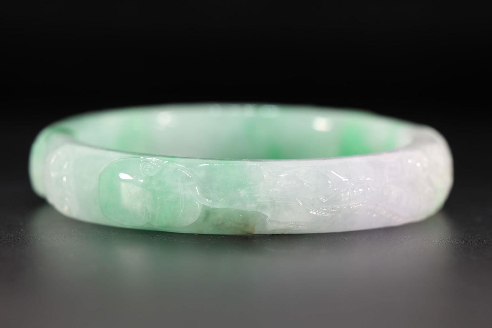 Jadeite Carved Dragon Pattern Bangle - 3
