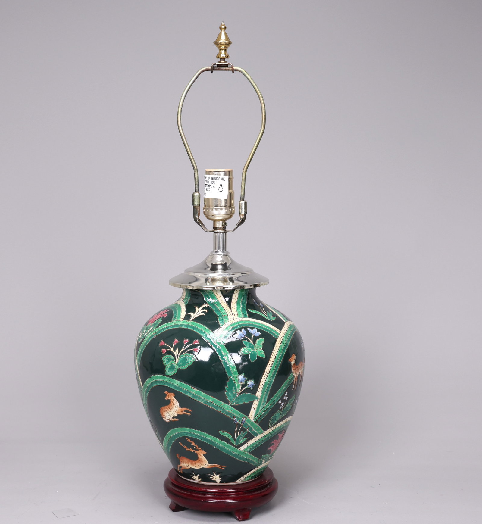 Chinese Famille Vert Porcelain Painted Animal Lamp With Shade (1 of 6)