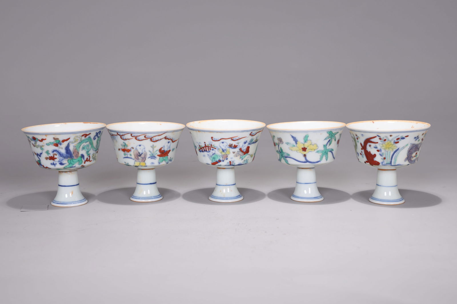 Five Ducai Stem Porcelain Flower And Baby Pattern Cups (1 of 8)