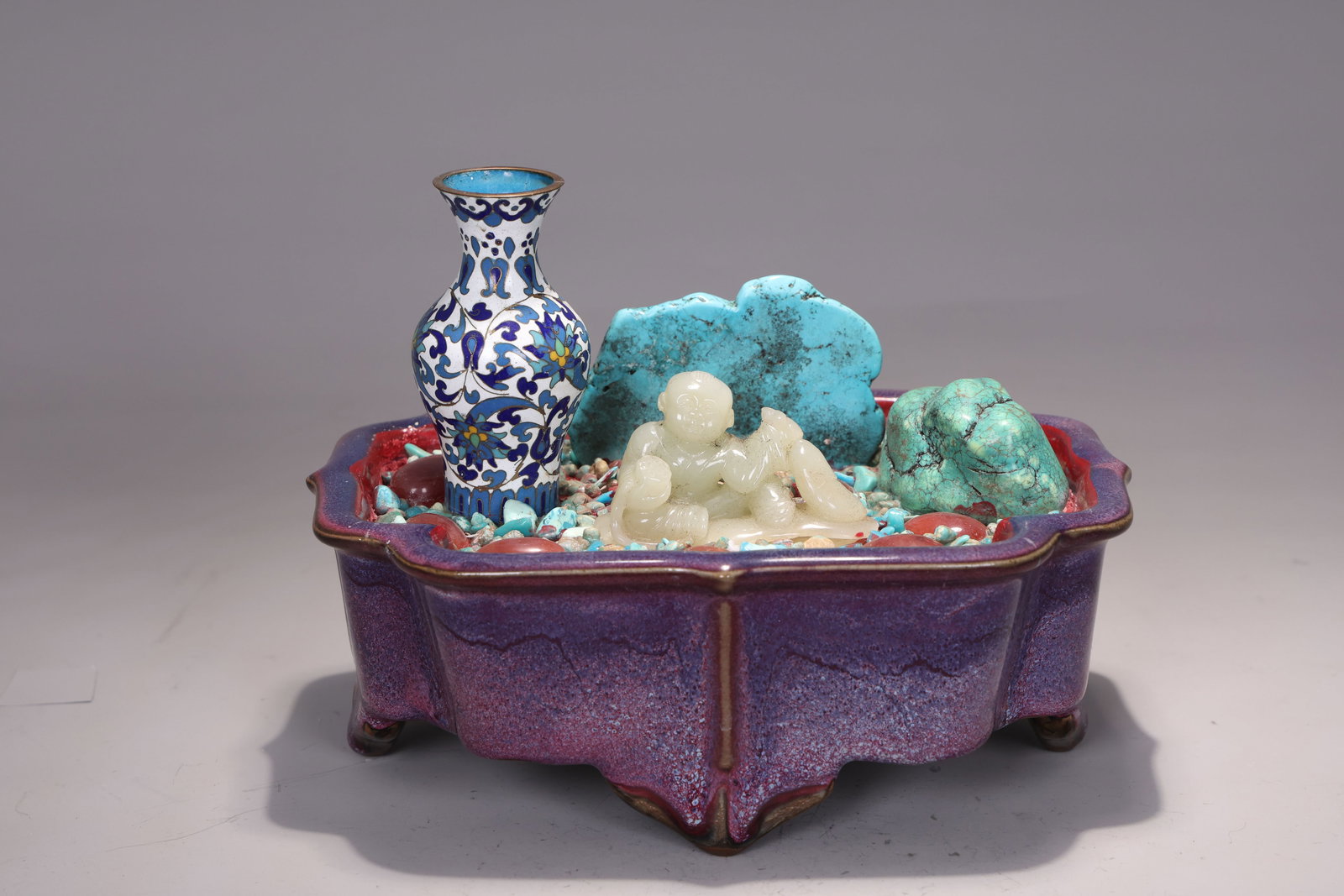 Chinese Jade Figurine, Turquoise, Cloisonne's Vase, Agate Pot (1 of 9)