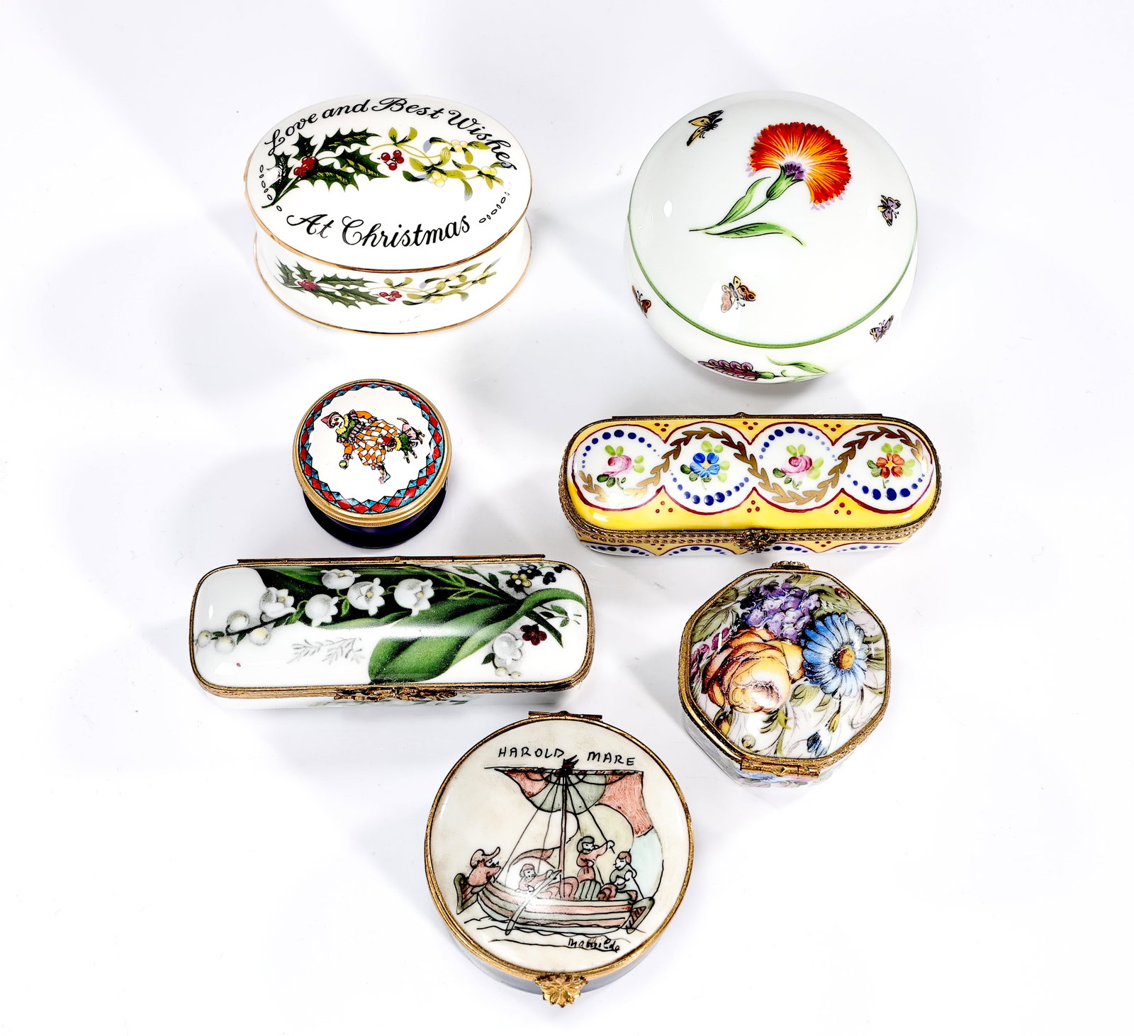 Collection Of Porcelain Trinket Boxes Limoges, Stafford Shire, Tiffany,Halcyon Days (1 of 6)