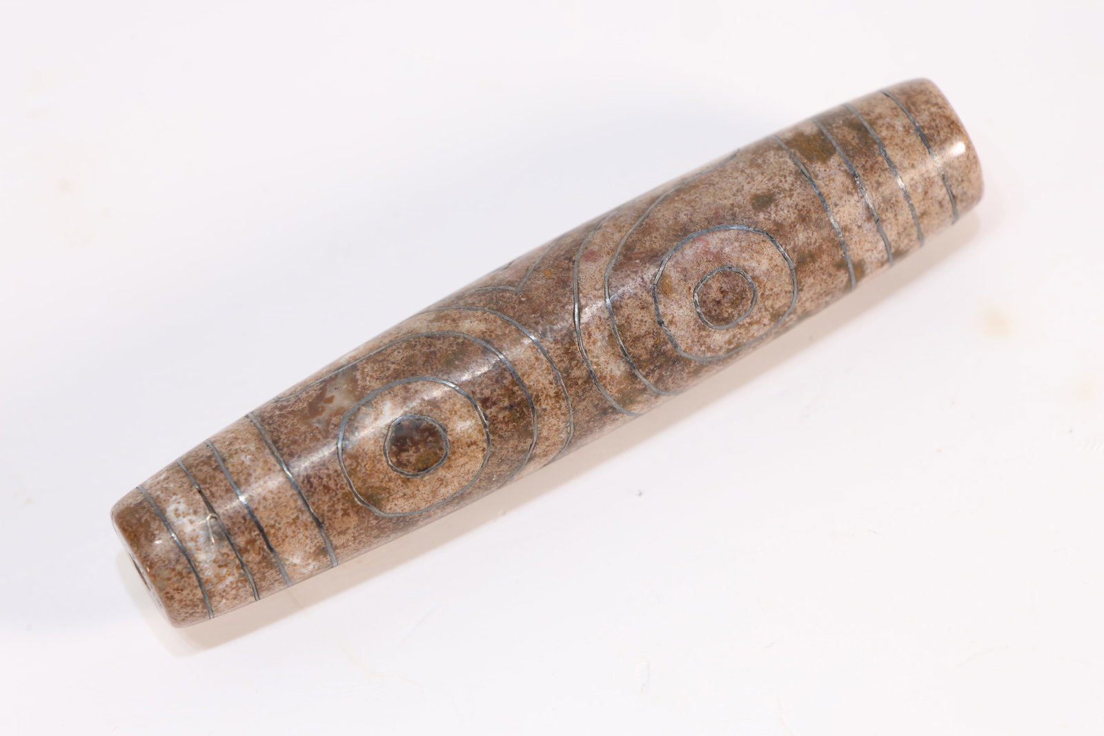 Dzi Bead Inlaid Silver Ornament: Dzi Bead Inlaid Silver Ornament (7.3 x 1.5cm)