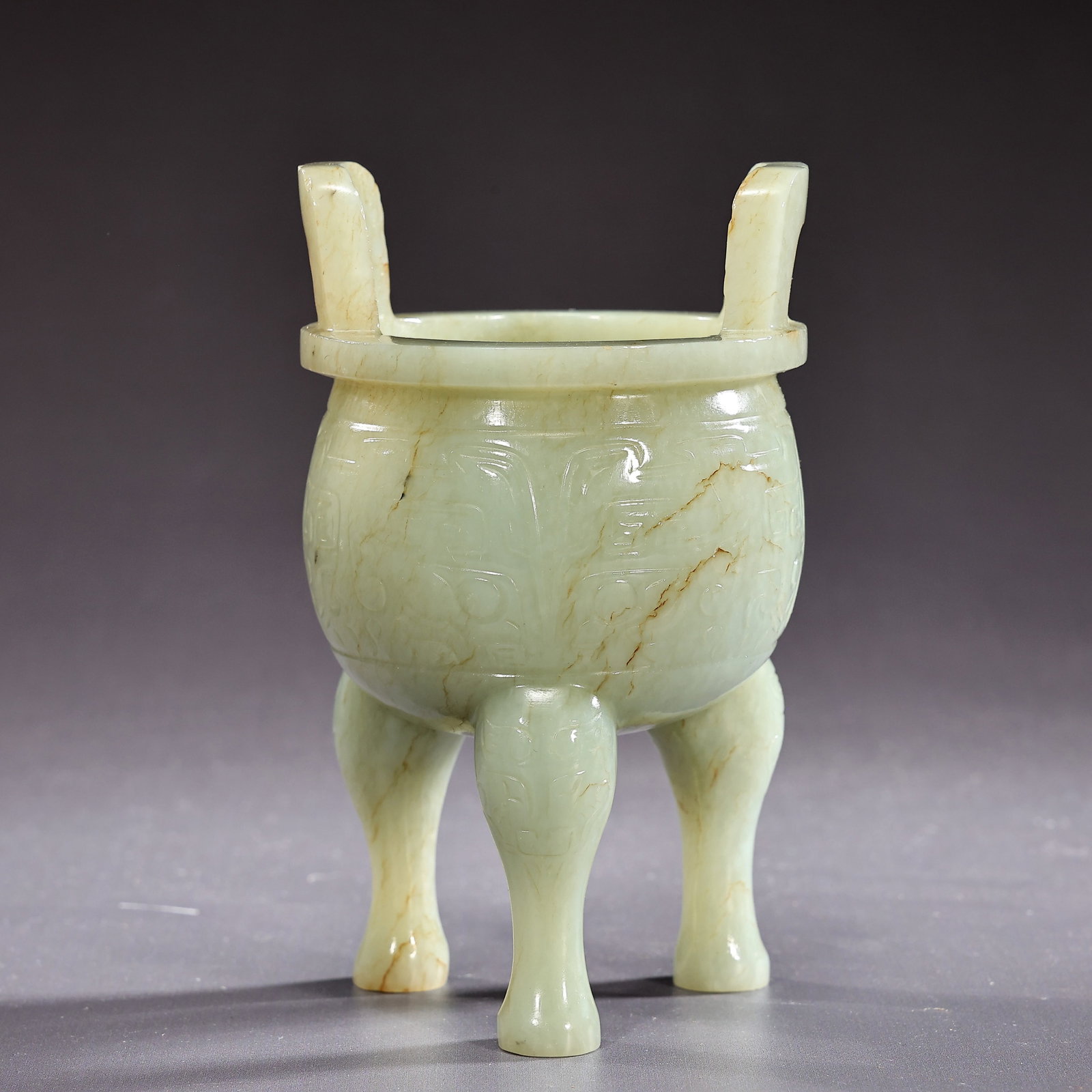 Chinese Jade Carved Double Ears Tripod Incense Burner (1 of 7)