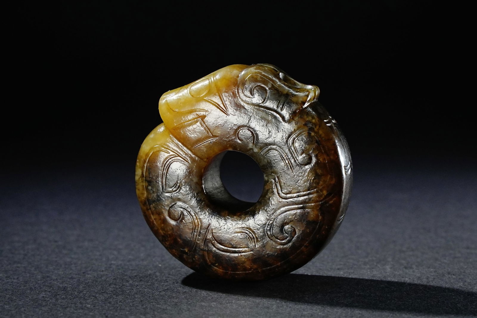 Jade Carved Beast Face Pattern Dragon Shape Bi - 2