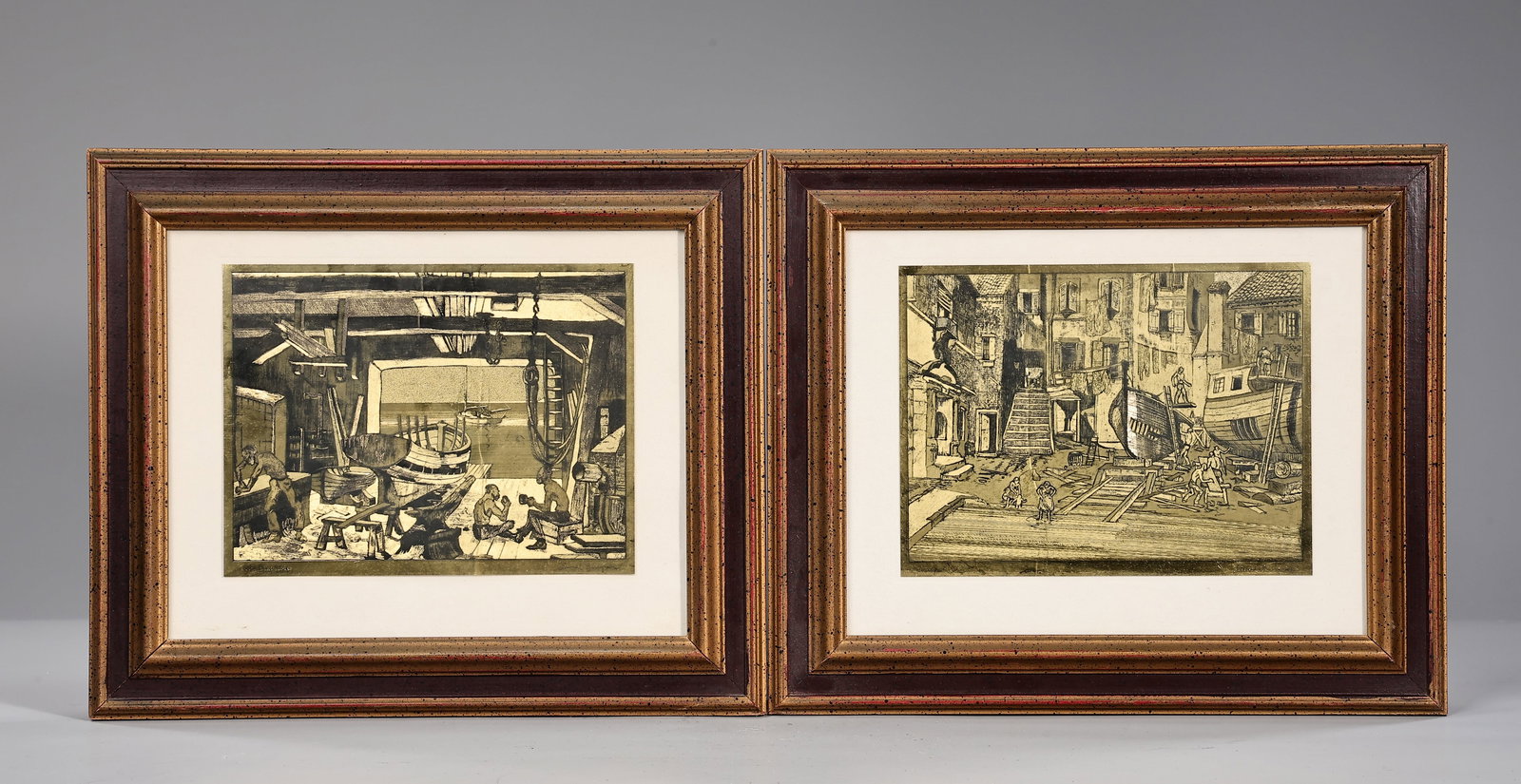 Pair Of Gold Foil Etching Art Print By Lionel Barrymore: Pair Of Gold Foil Etching Art Print By Lionel Barrymore (32 x 26 x 3.5 cm each)