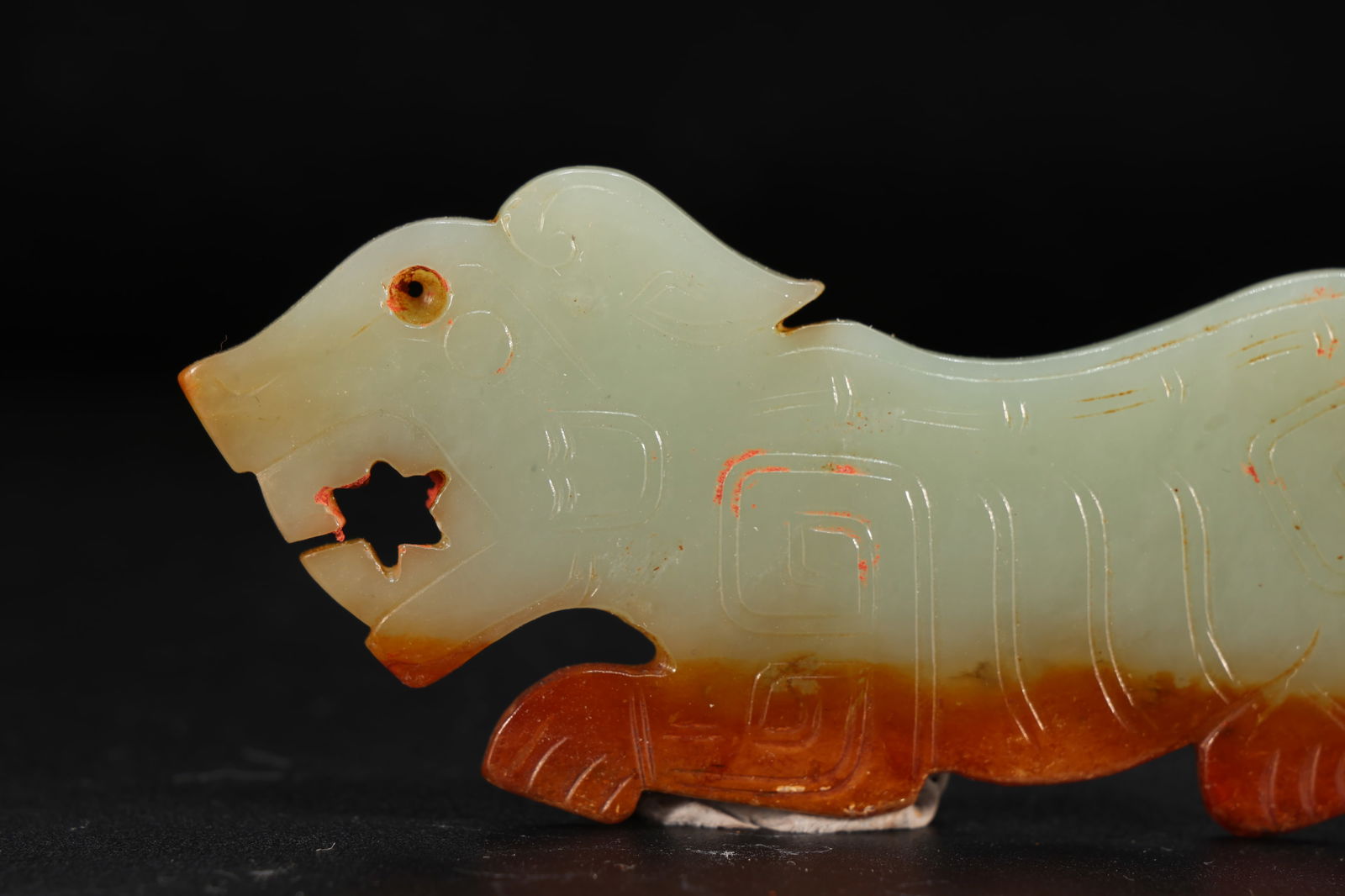Jade Carved Cloud Pattern Tiger Shape Bi - 2