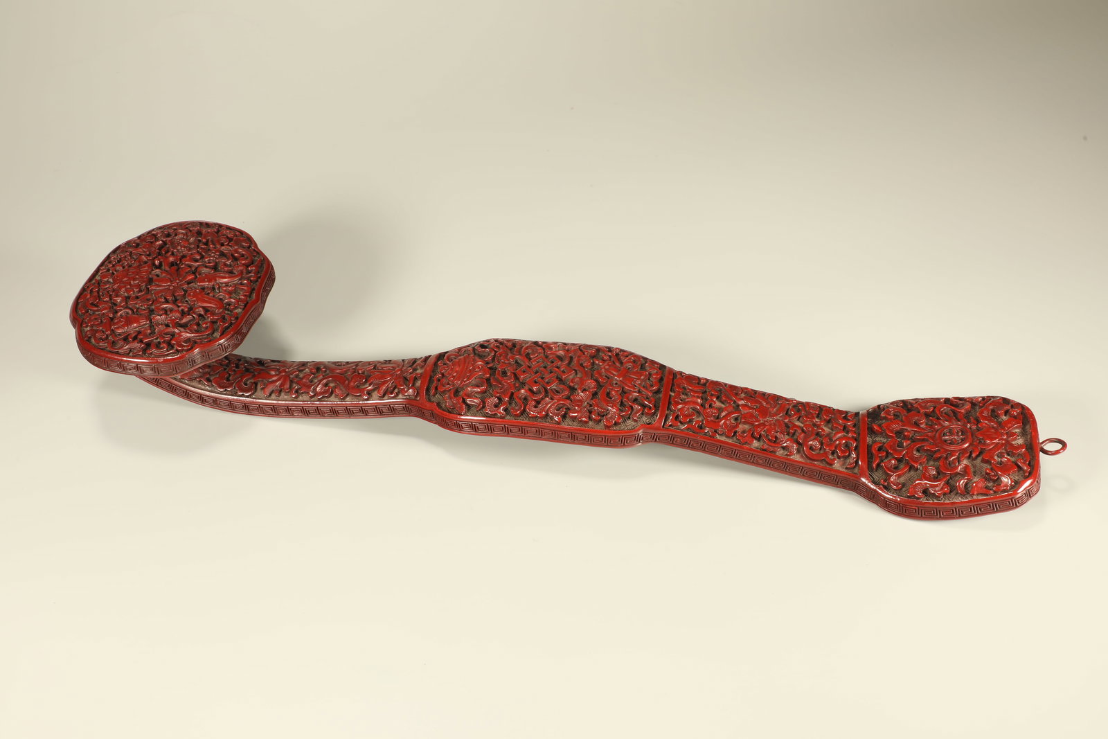 Lacquerware Red Carved Flower and Eight Treasure Pattern RuYi Ornament: Lacquerware Red Carved Flower and Eight Treasure Pattern RuYi Ornament (41 x 10cm)