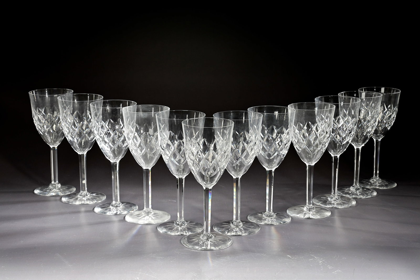 12pcs Crystal 7" Wine Glasses Waldersee Brilliant Orrefors 1900s: 12pcs Crystal 7" Wine Glasses Waldersee Brilliant Orrefors 1900s (18.5 x 8 cm each)