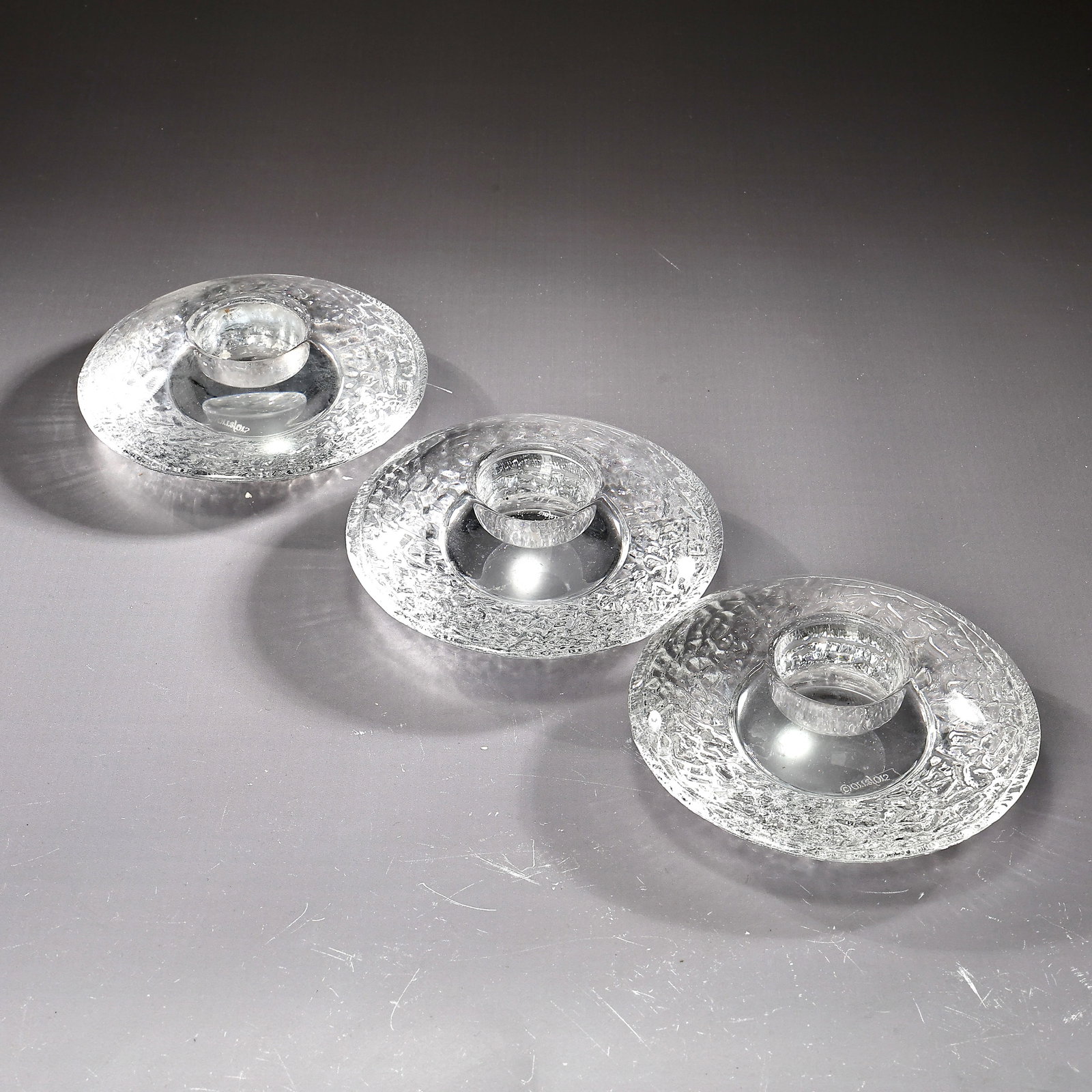 Orrefors Kosta Boda Sweden DISCUS Tealight Candle Holders Set Of 3 (1 of 7)