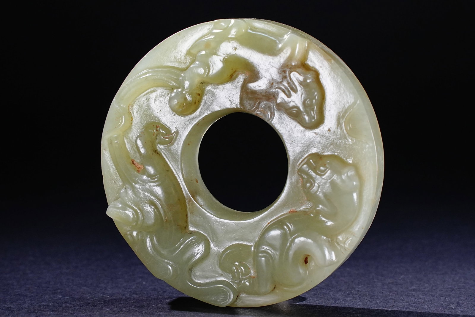 Jade Carved Chi Dragon Pattern Bi: Jade Carved Chi Dragon Pattern Bi (5.7 x 1.2cm)