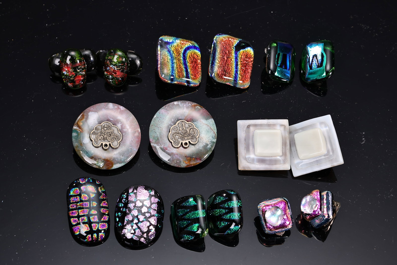 Collection Of Dichroic Fused Glass Clip-on Earrings: Collection Of Dichroic Fused Glass Clip-on Earrings (All in different sizes)