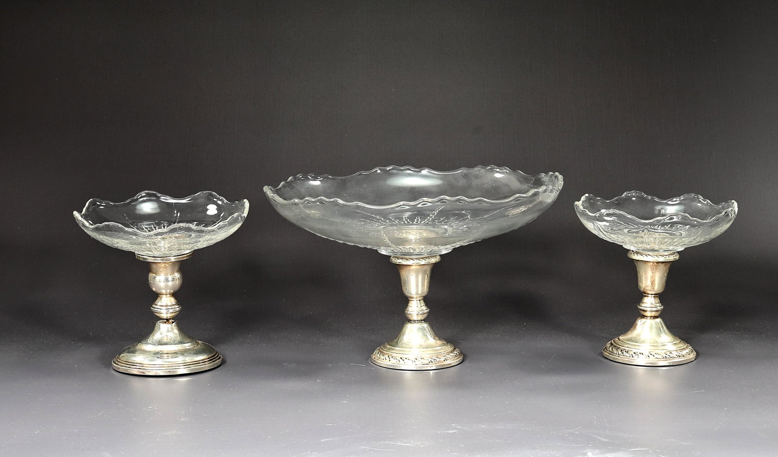 Sterling Silver Glass Compote Bowl Candy Dish Set Of 3 - 2
