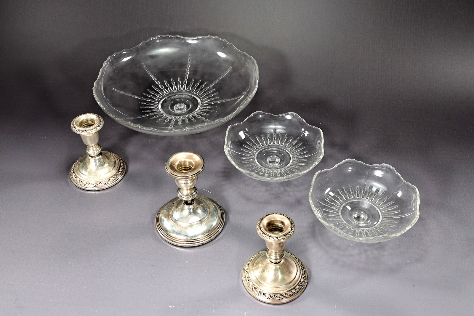 Sterling Silver Glass Compote Bowl Candy Dish Set Of 3 - 3