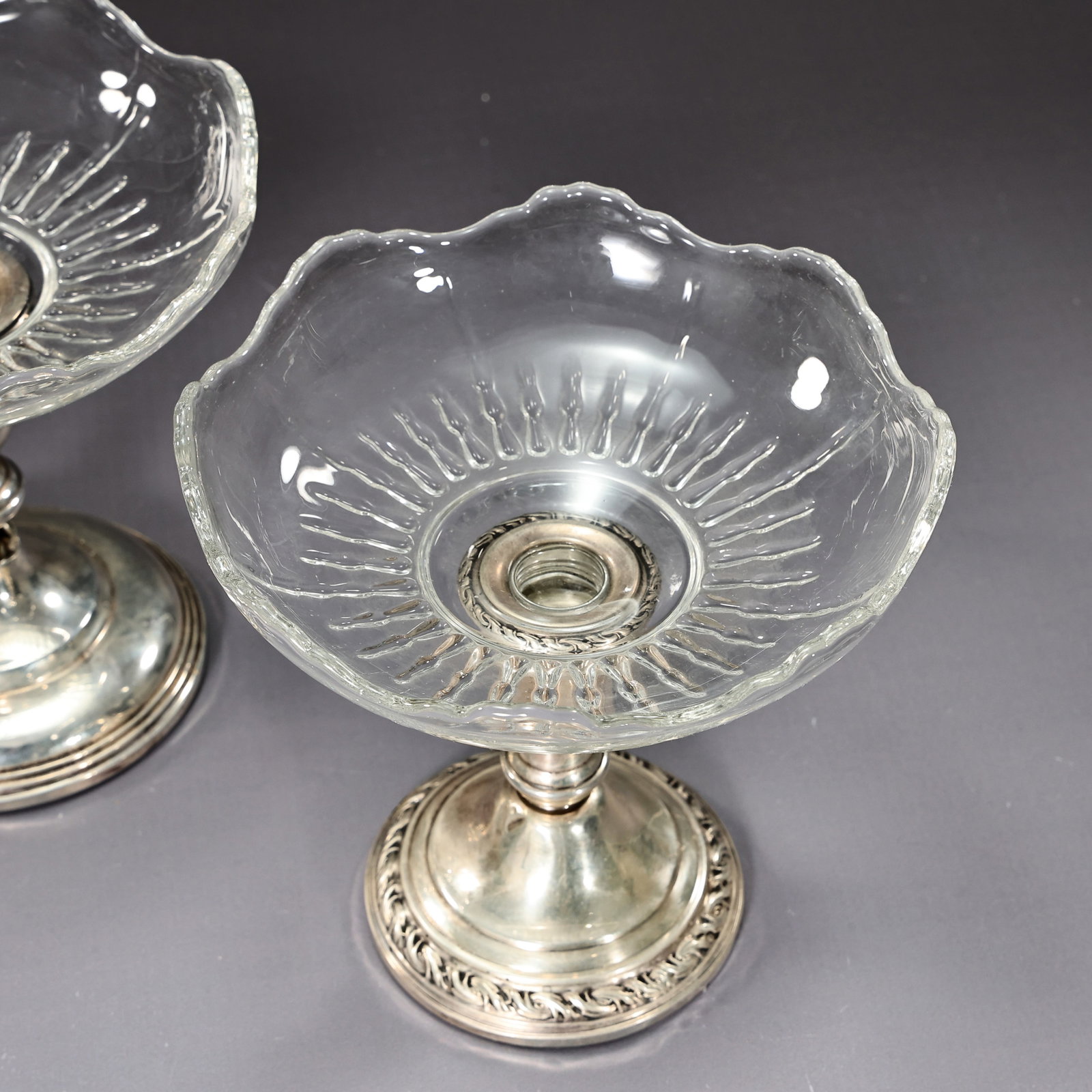 Sterling Silver Glass Compote Bowl Candy Dish Set Of 3 - 4