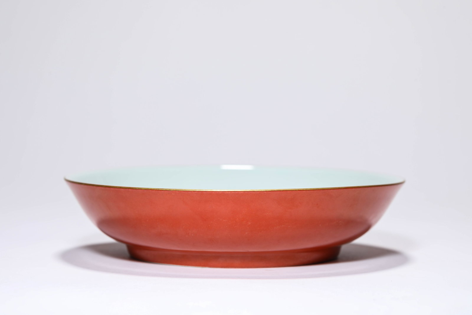 A CORAL-RED-GROUND FAMILLE-ROSE ‘BUTTERFLIES AMONG FLOWERS’ DISH - 4