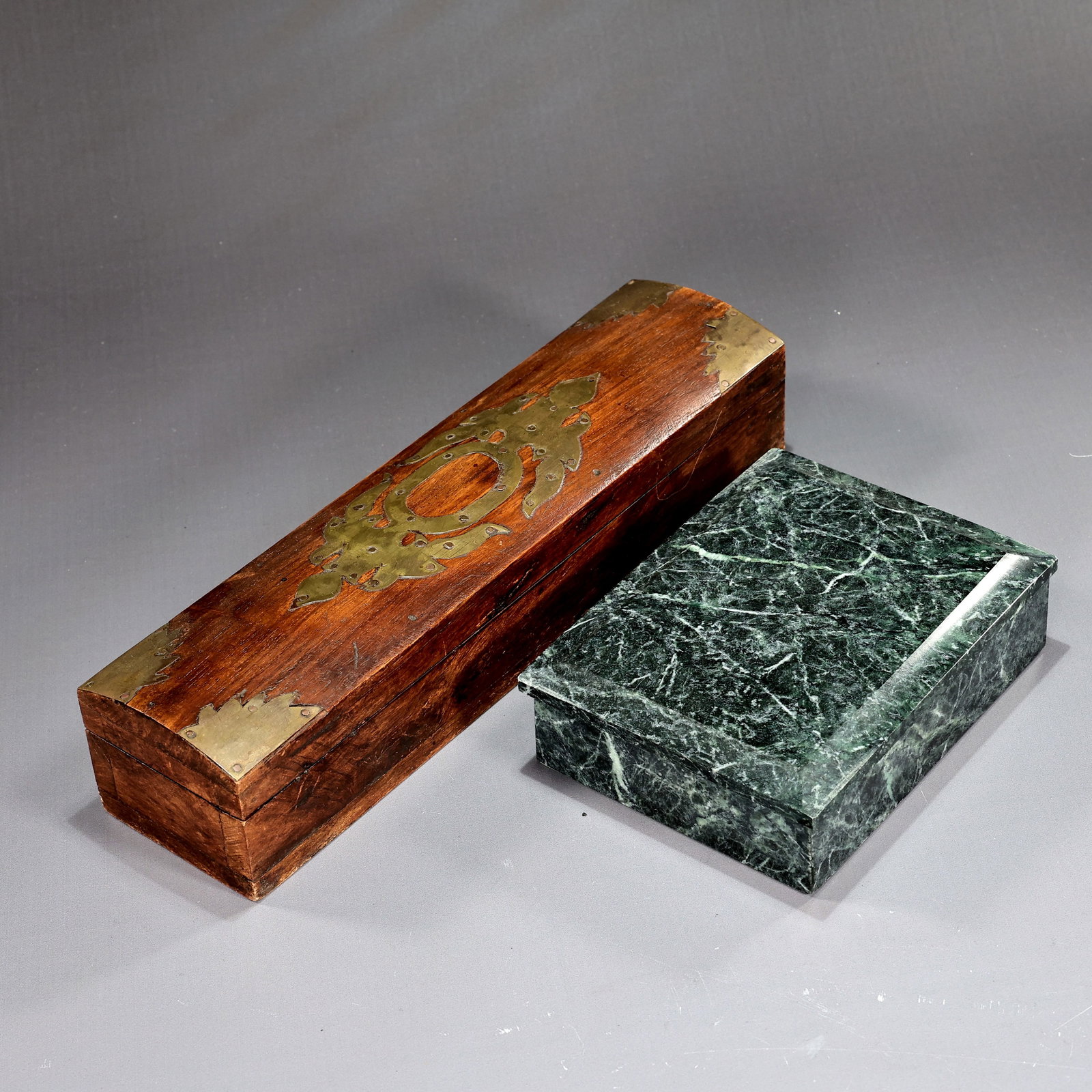 Hand Carved Teakwood Brass Featuring Hinges Box And Marble Stone Box (1 of 8)