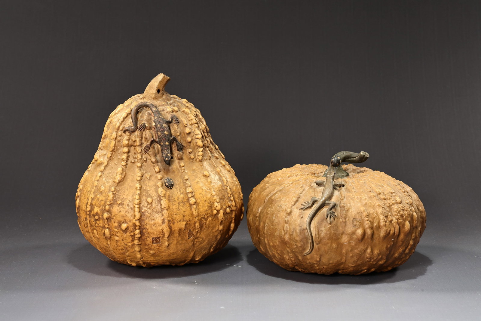 Two Ceramic Pumpkin And Lizard Carving Sculpture With Artist Mark (1 of 8)