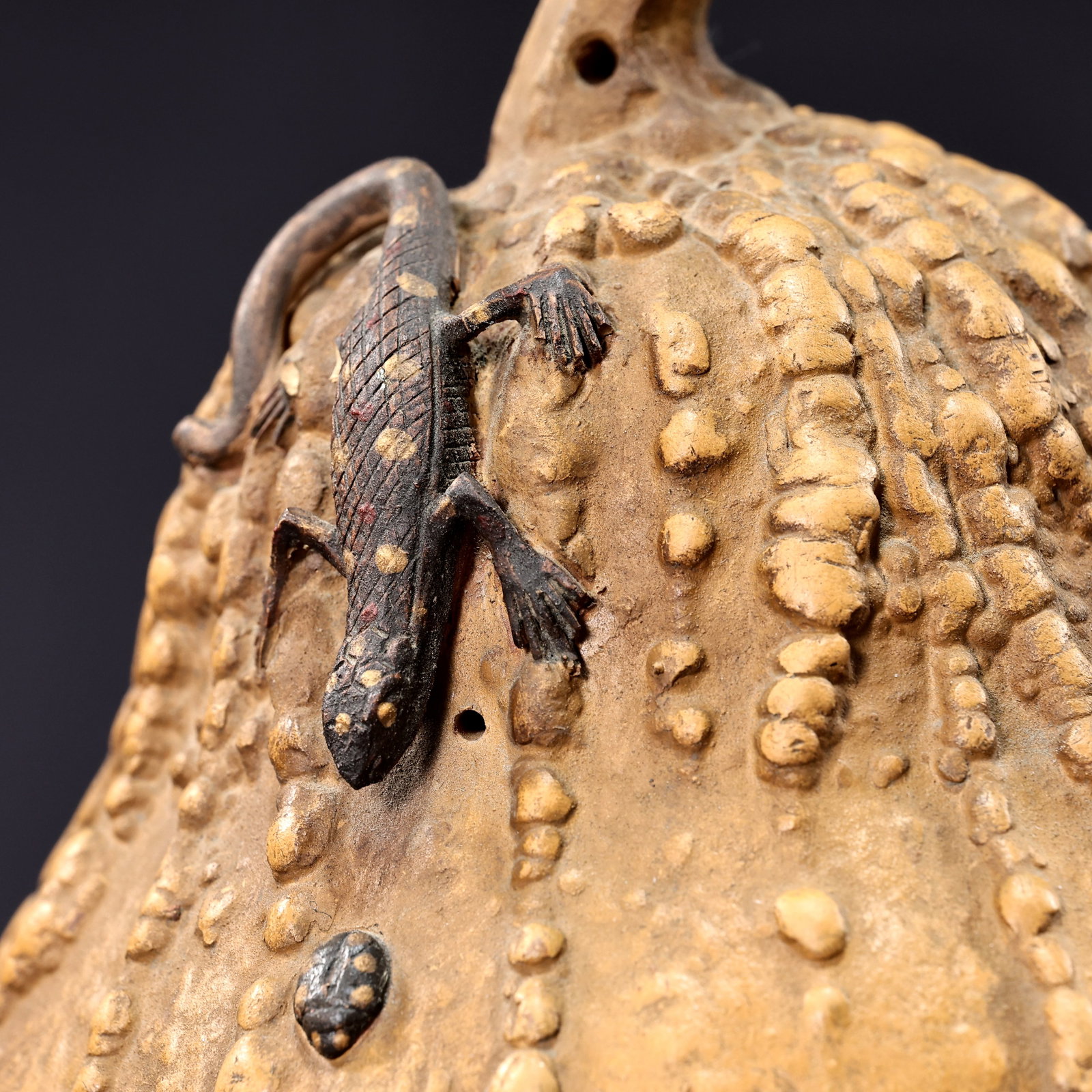 Two Ceramic Pumpkin And Lizard Carving Sculpture With Artist Mark - 3