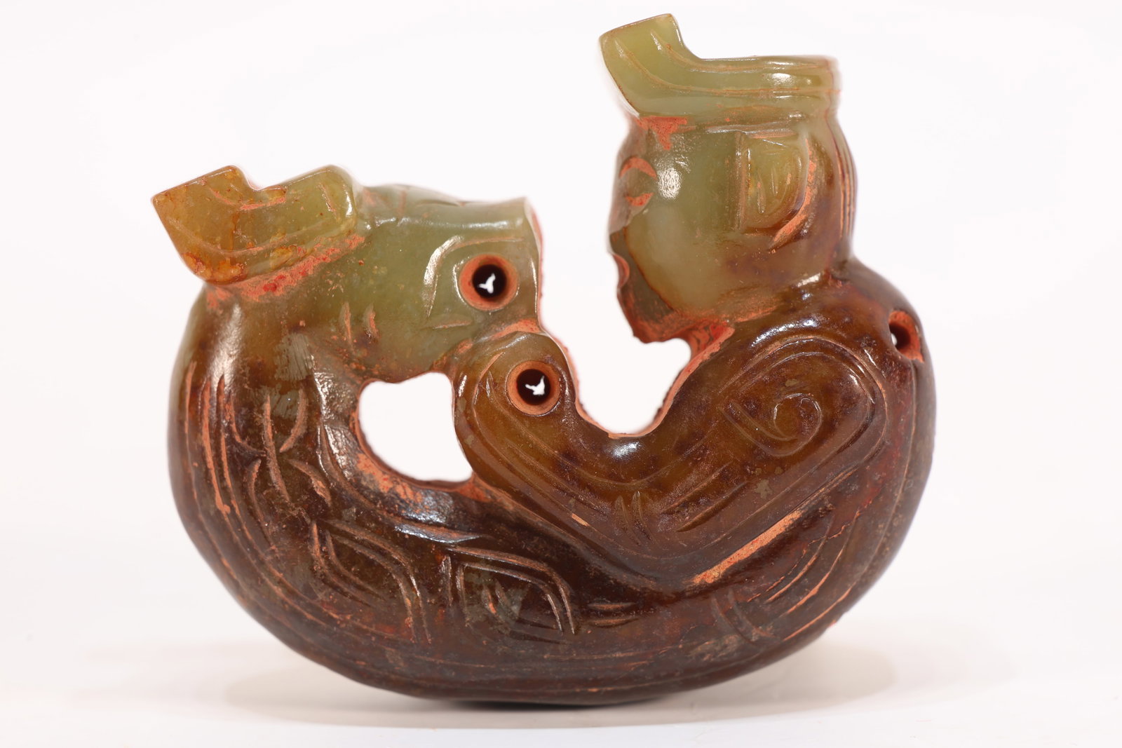 Jade Carved Dragon and Character Shape Ornament - 2
