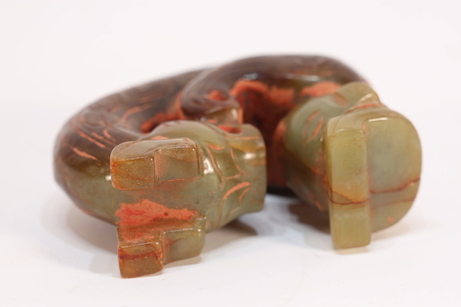 Jade Carved Dragon and Character Shape Ornament - 3