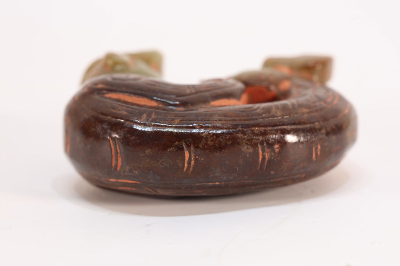 Jade Carved Dragon and Character Shape Ornament - 4