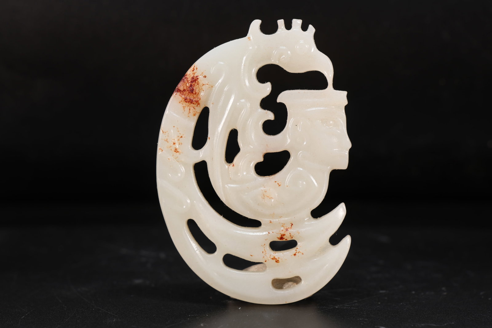 Jade Carved Bird and Character Face Pattern Bi (1 of 7)