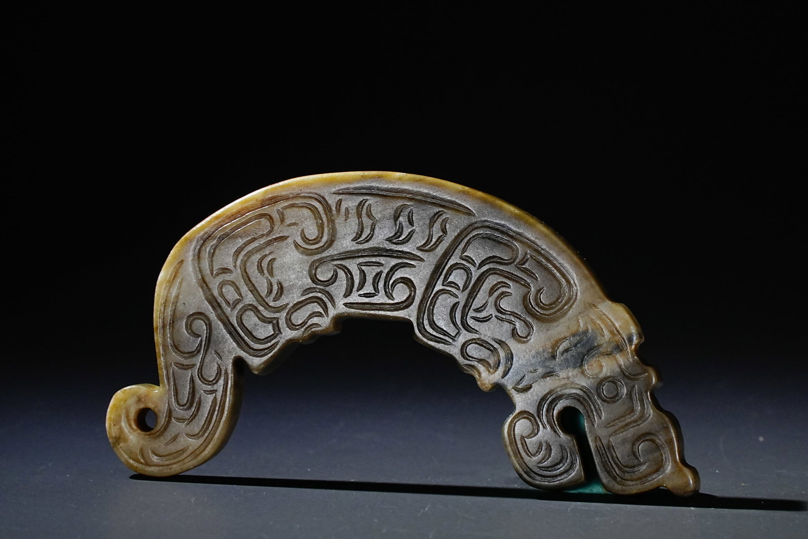 Jade Carved Beast Face Pattern Dragon Shape Bi - 2