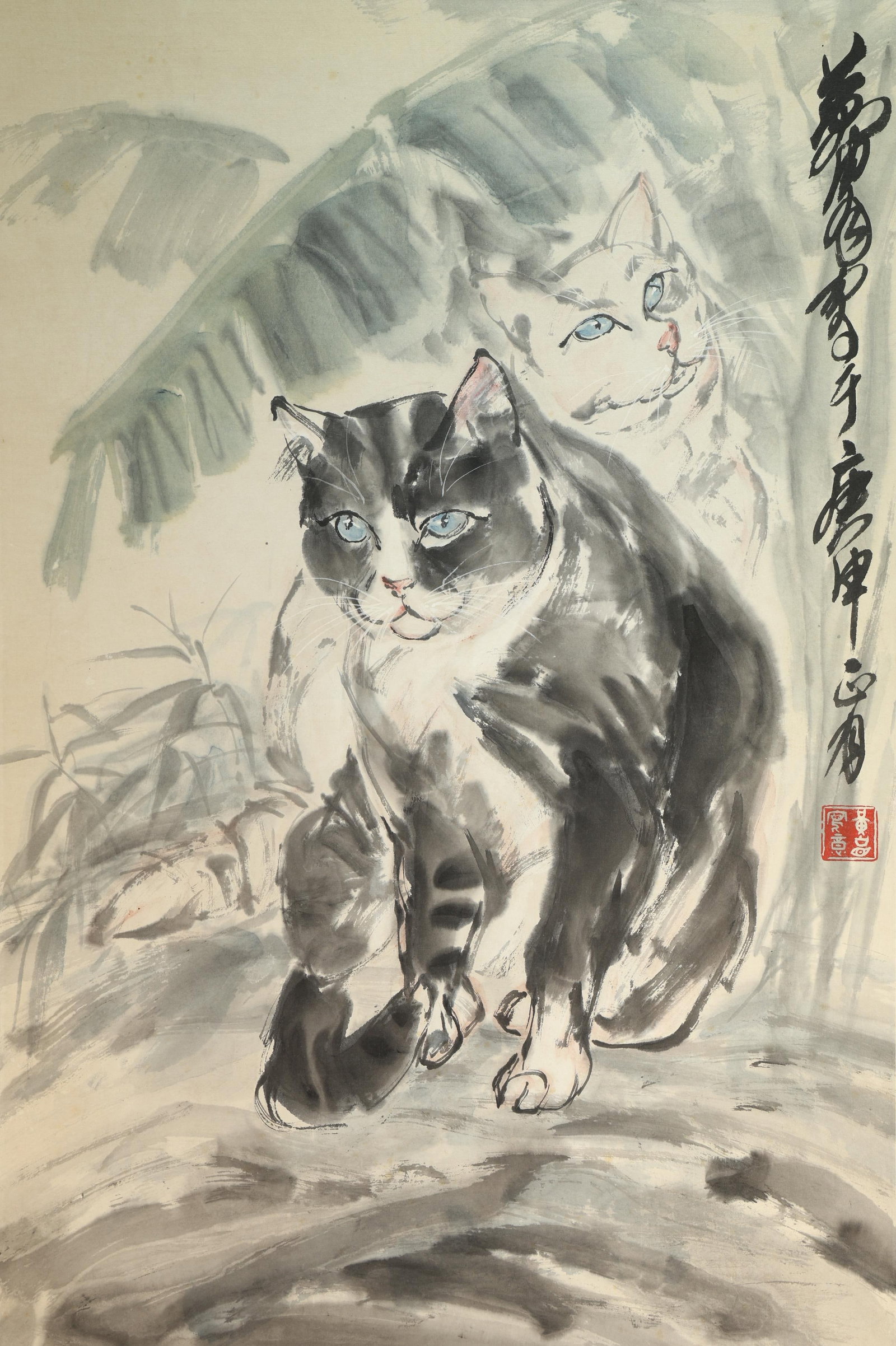 Chinese Drawing Cat Painting,Huang Zhou Mark: Chinese Drawing Cat Painting,Huang Zhou Mark (68 x 46cm)