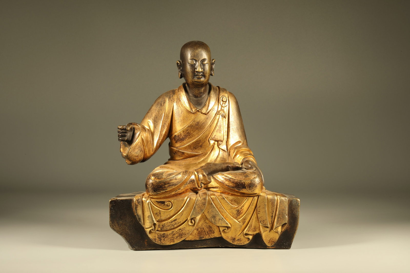 Gilt Bronze Arhat Figure: Gilt Bronze Arhat Figure (23 x 20 x 9cm)