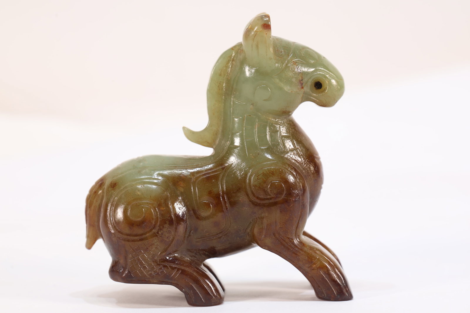 Jade Carved Beast Face Pattern Horse Shape Ornament - 5