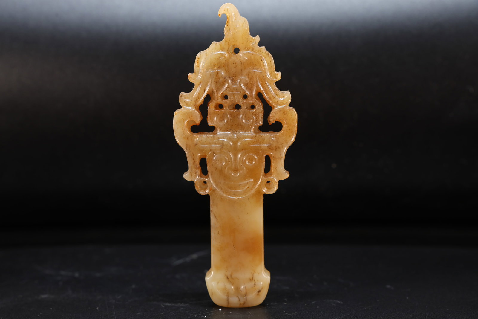 Jade Carved Beast Face and Bird Pattern Bi: Jade Carved Beast Face and Bird Pattern Bi (9.5 x 4 x 0.7cm)