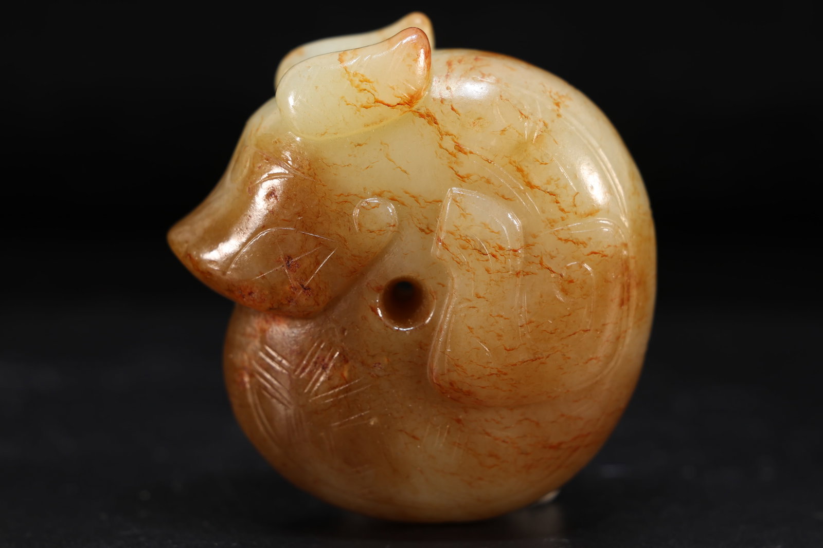 Jade Carved Beast Face Pattern Dragon Shape Ornament - 2