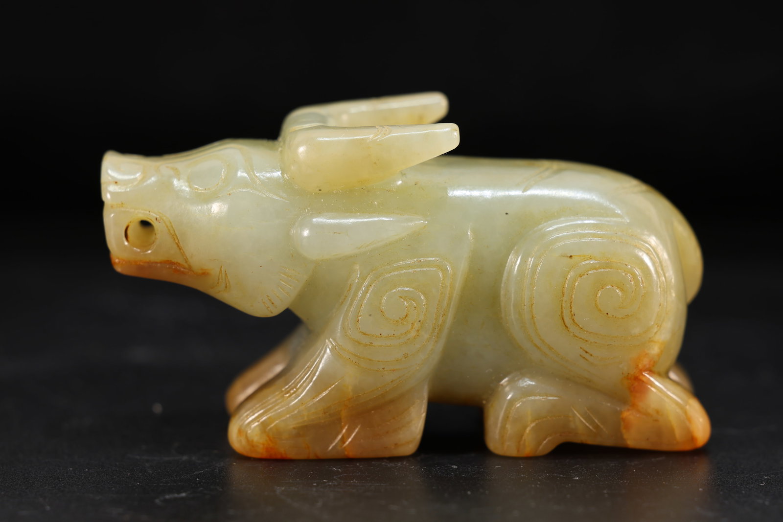 Jade Carved Beast Face Pattern Ox Shape Ornament (1 of 5)
